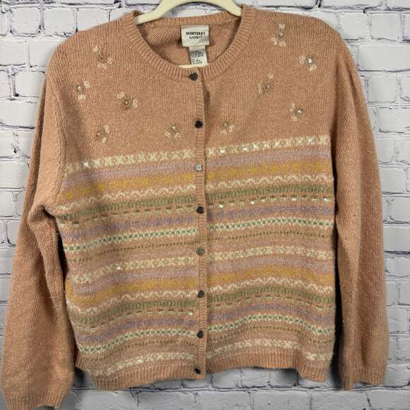 Monterey by Koret Sweaters - Monterey by Koret Cottagecore Cardigan Pink Knit Size Large Grandma Sweater